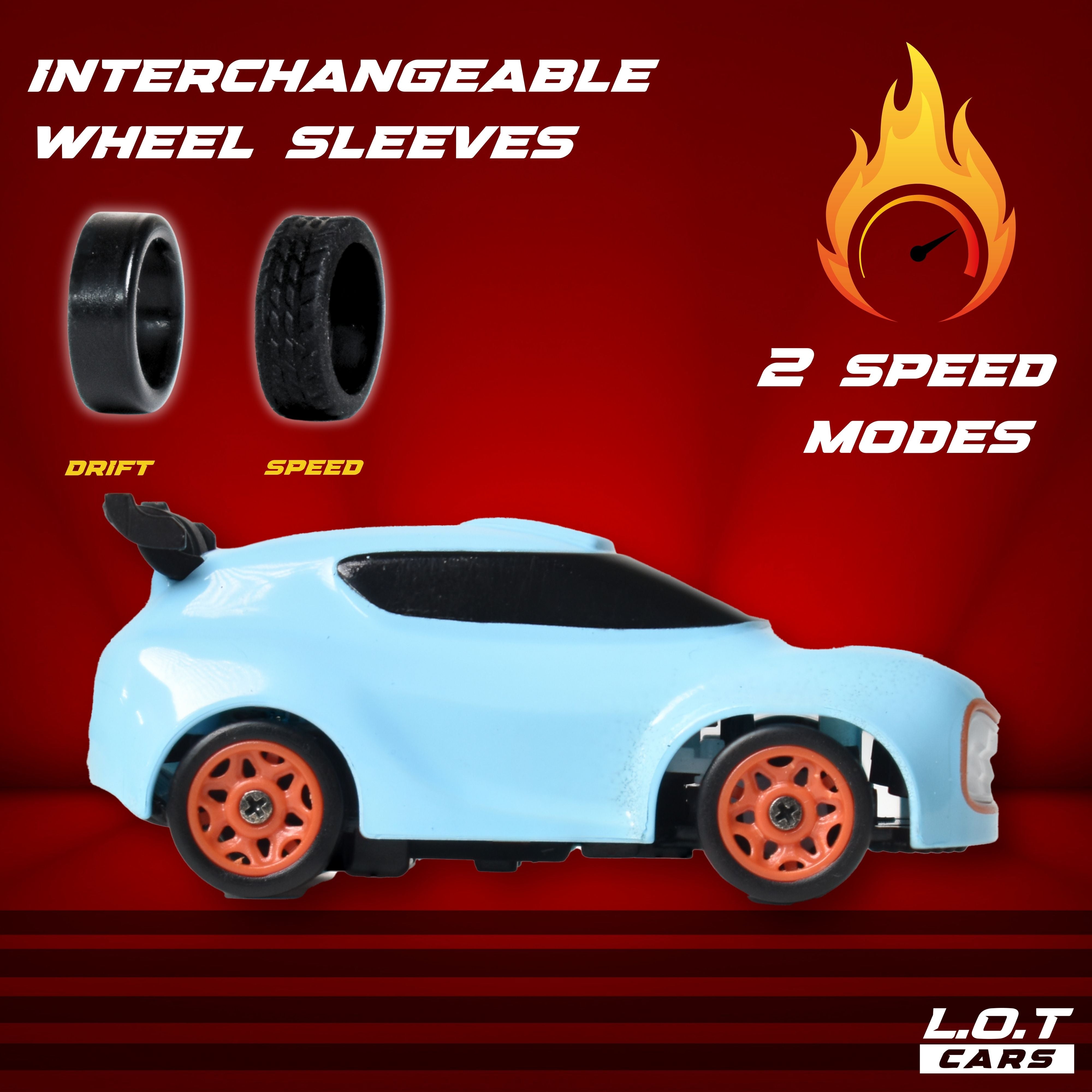 L.O.T TOYS Dash Remote Control Car | 2.4Ghz, 1:64 Scale | Rc Cars, Remote Control Car Toy, Rc Drifting Cars, Interchangable Wheel Sleeves, 4 Light & 2 Speed Modes (MINI RC- Blue)