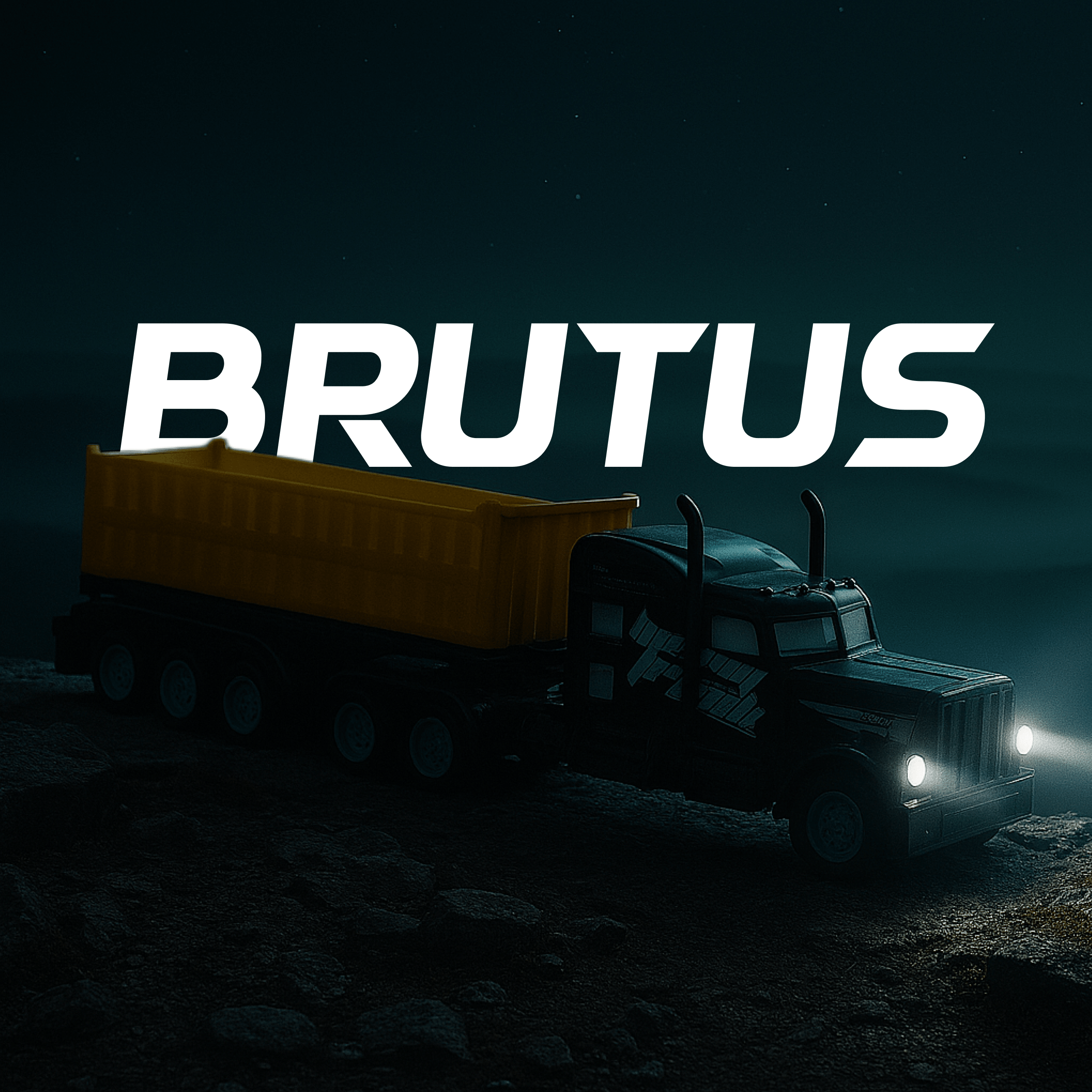 Black RC Toy truck with 'BRUTUS' branding on a dark background