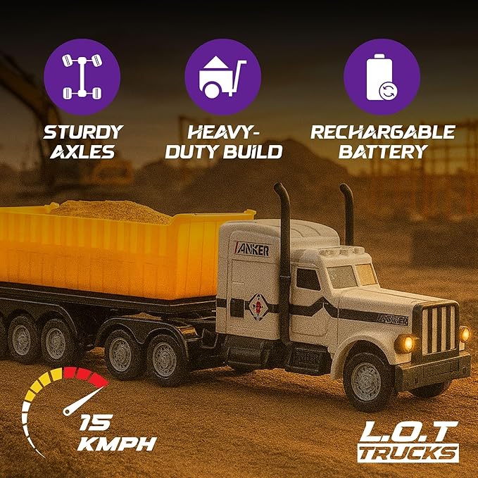 white RC truck with features highlighted on a dark background