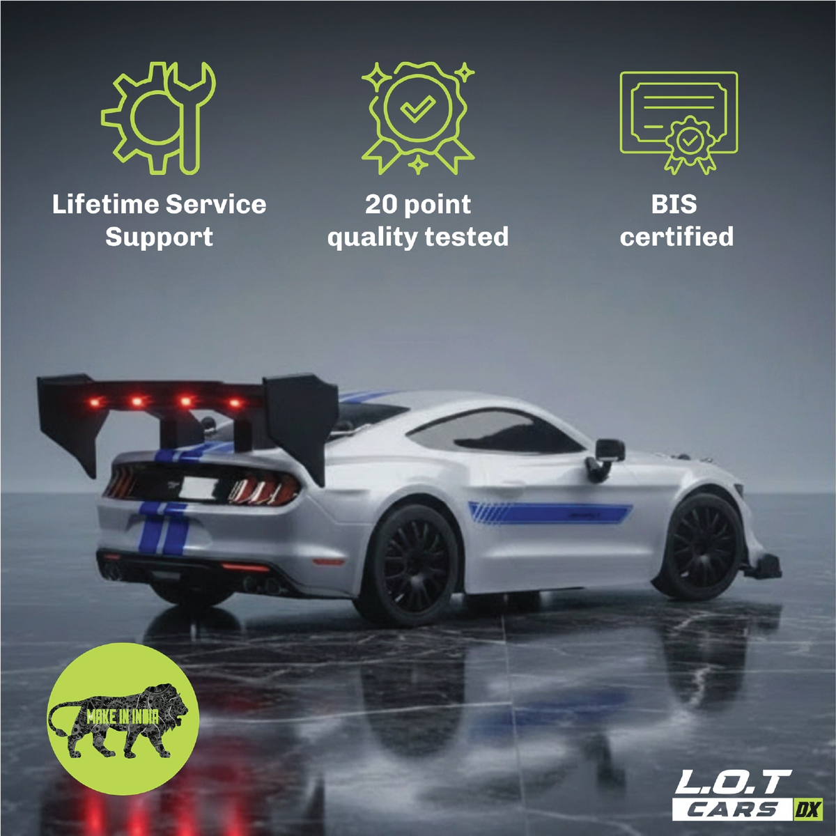 Ghost in Street White above badges for lifetime service support, 20-point quality testing and BIS certification