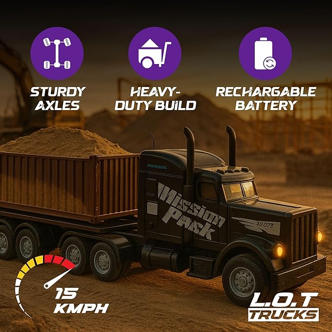 Toy RC truck with features highlighted on a dark background