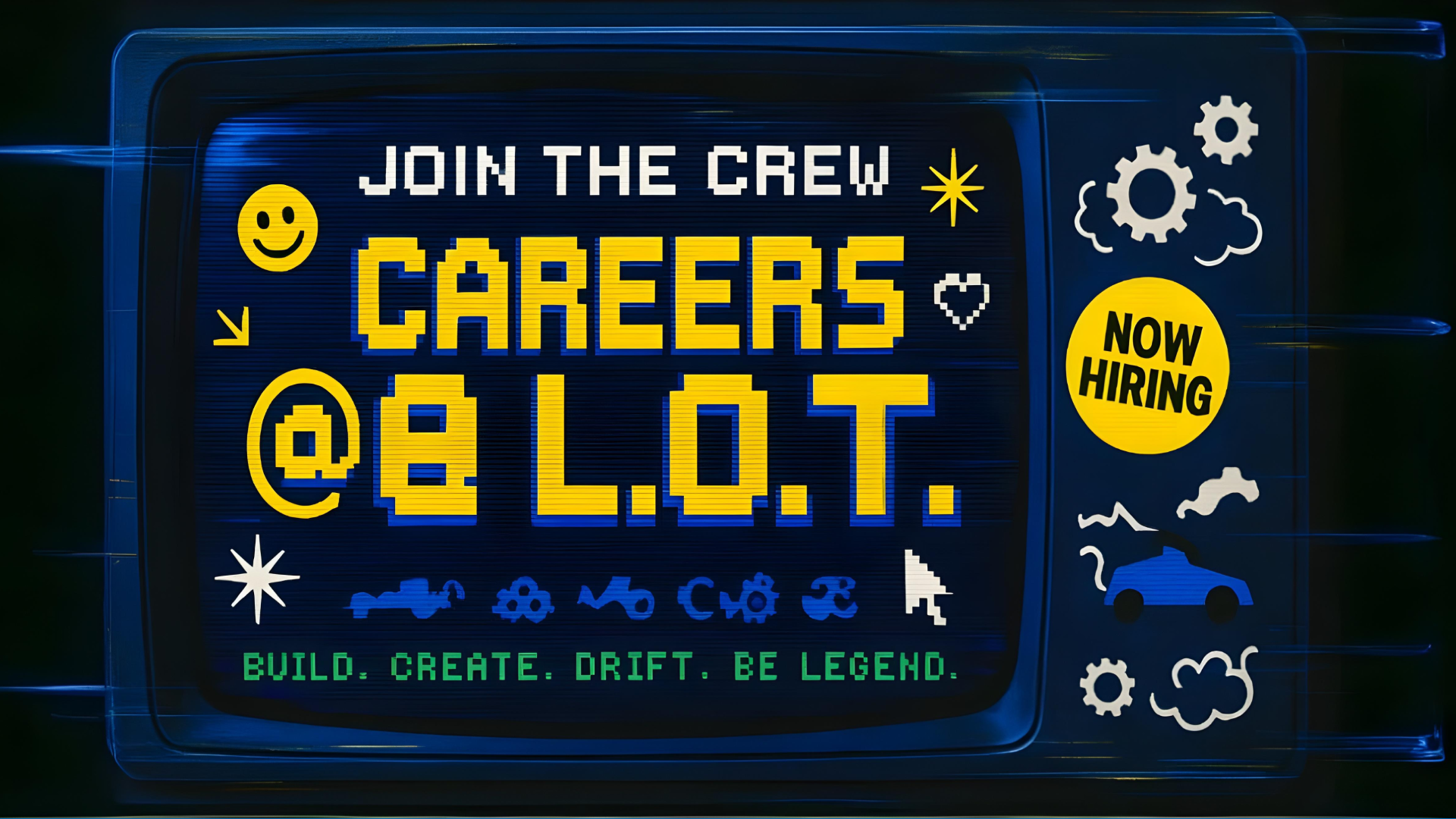 Digital graphic with 'Careers @ L.O.T.' text and recruitment elements on a dark background