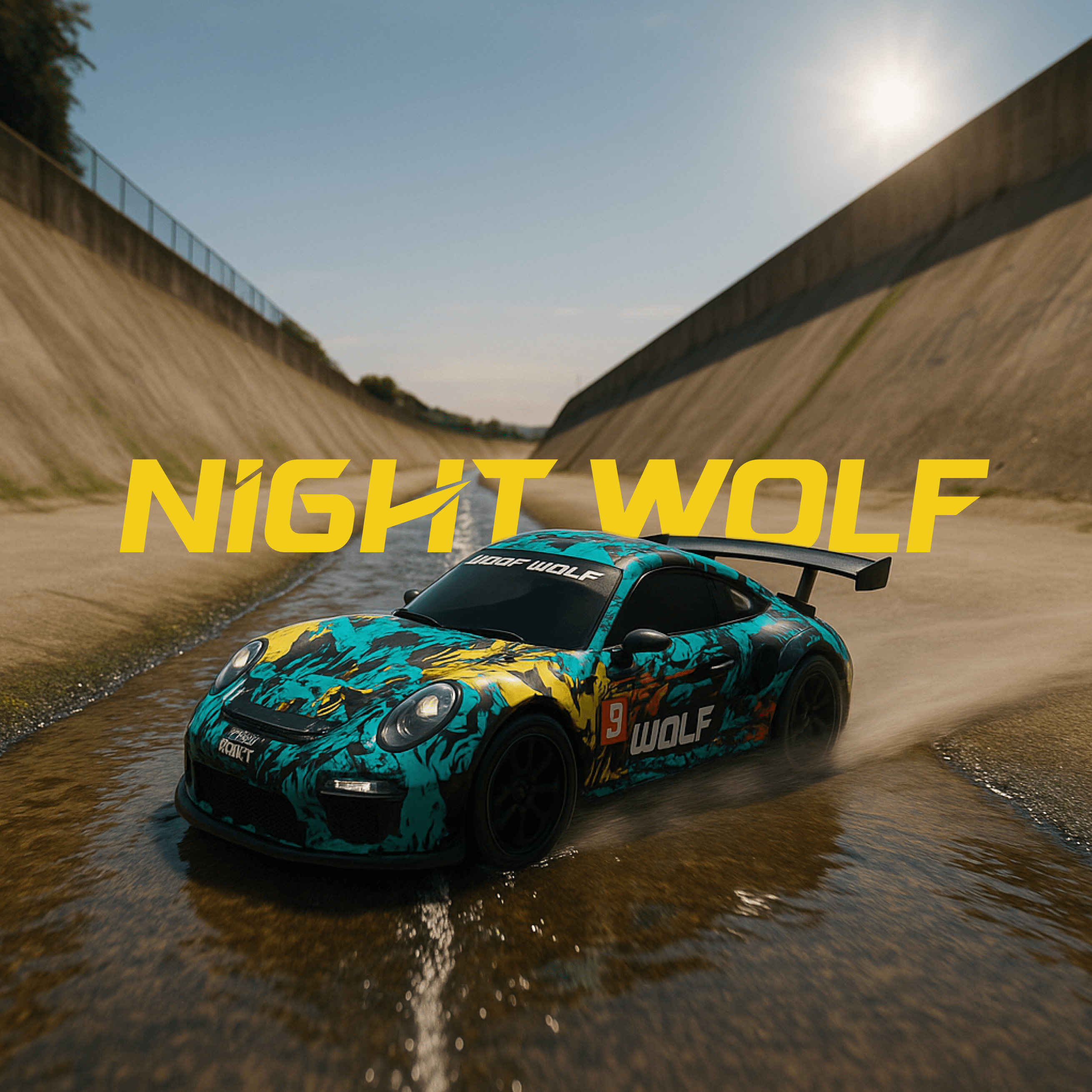 RC Car with 'Night Wolf' branding on a track