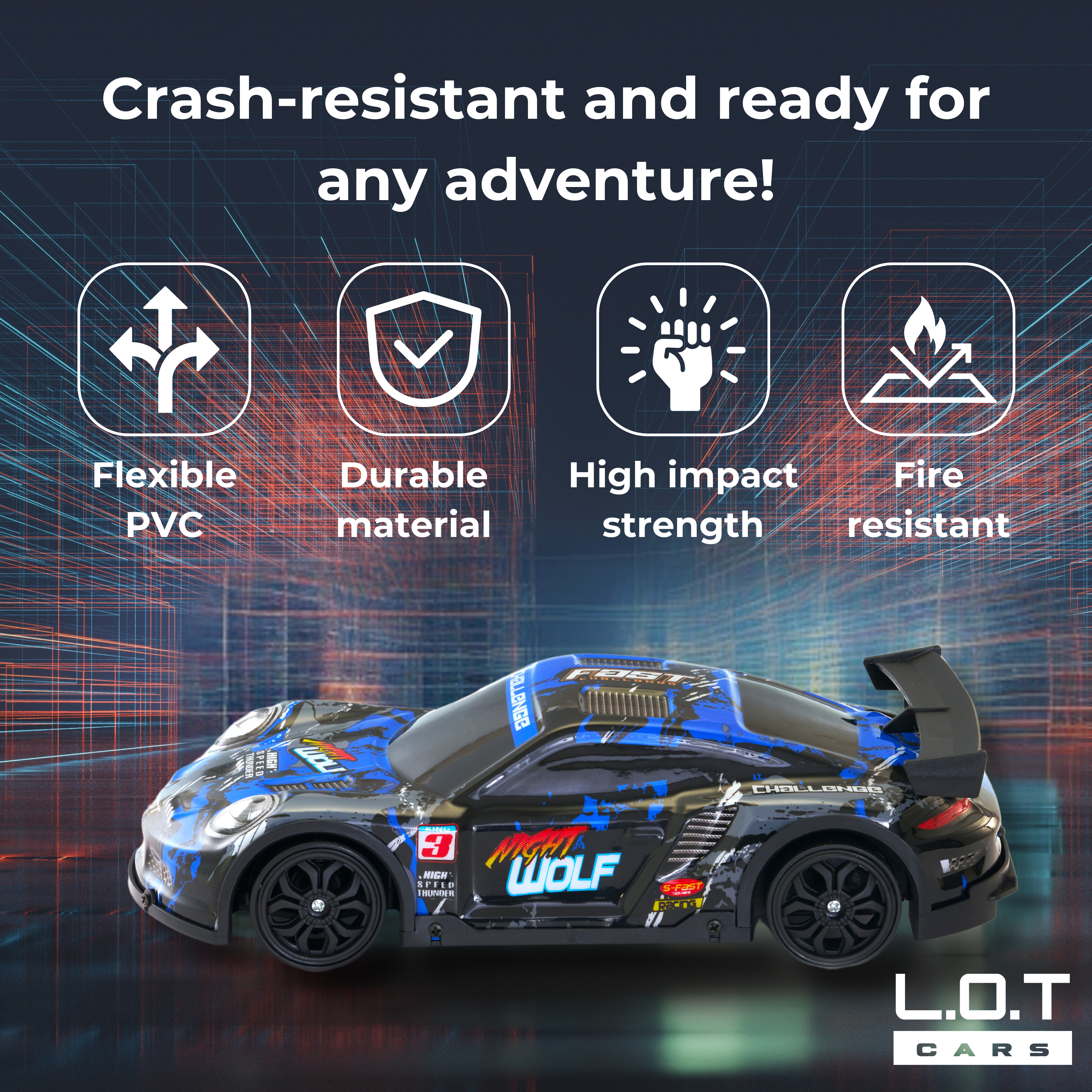 Features of L.O.T Cars Night Wolf Drift RC Car (Blue)