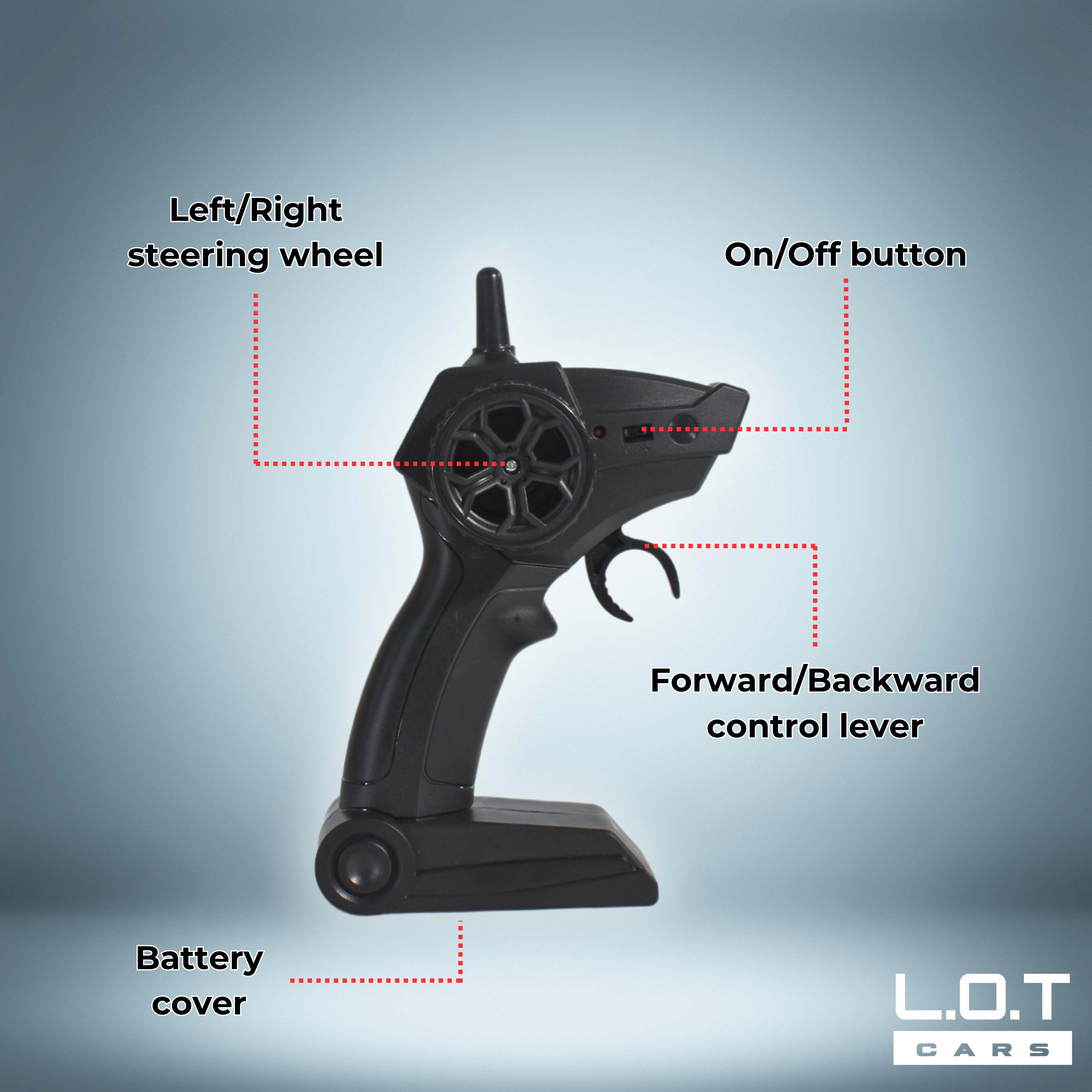 Functions of Remote Control of L.O.T Cars Night Wolf Drift RC Car (Blue)