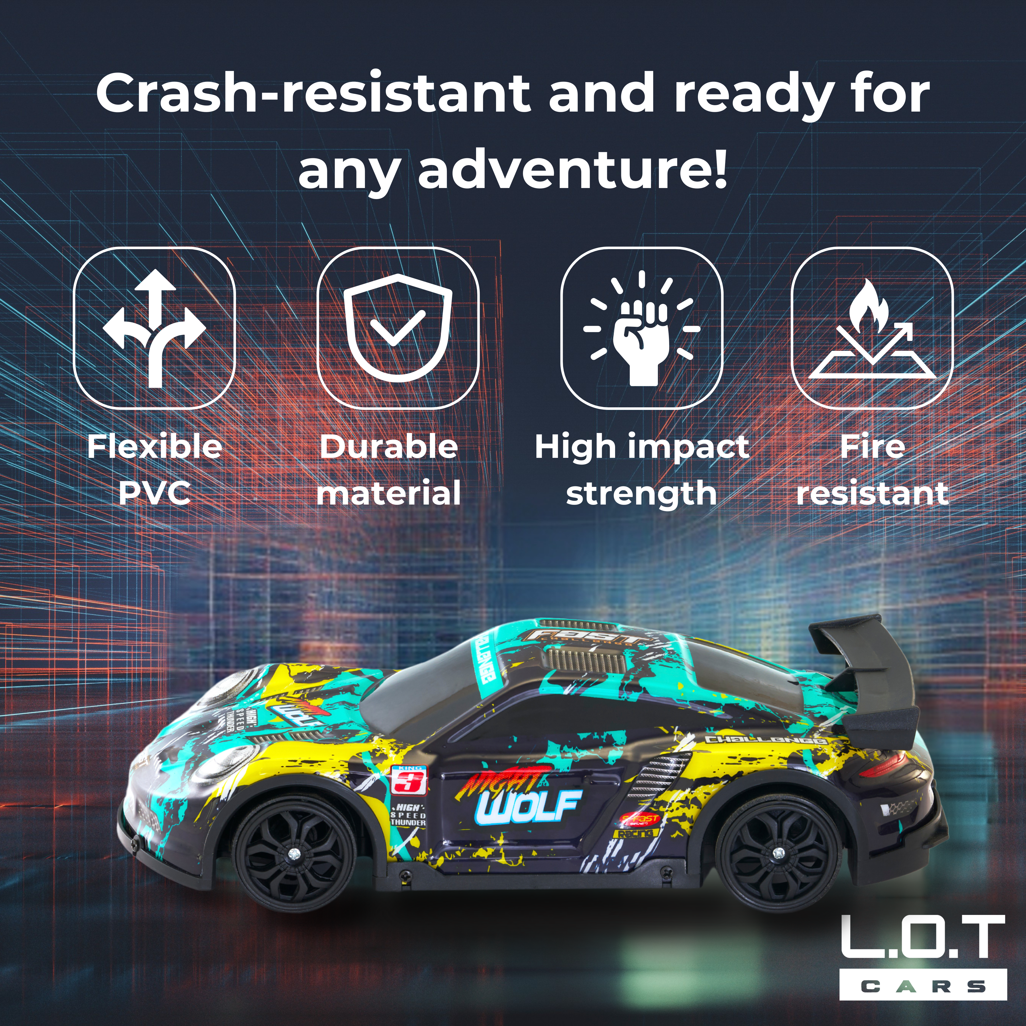 Features of L.O.T Cars Night Wolf Drift RC Car (Green)