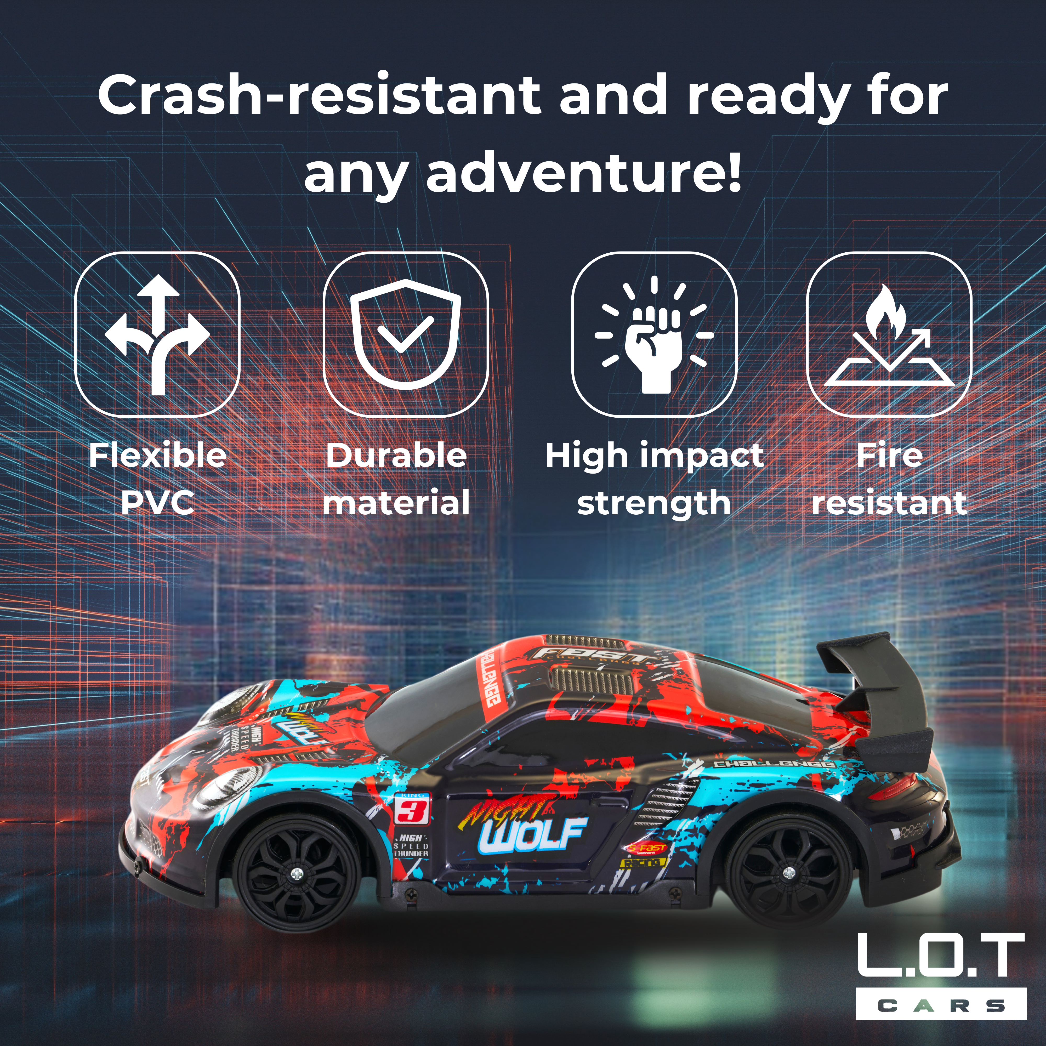 Features of L.O.T Cars Night Wolf Drift RC Car (Red)