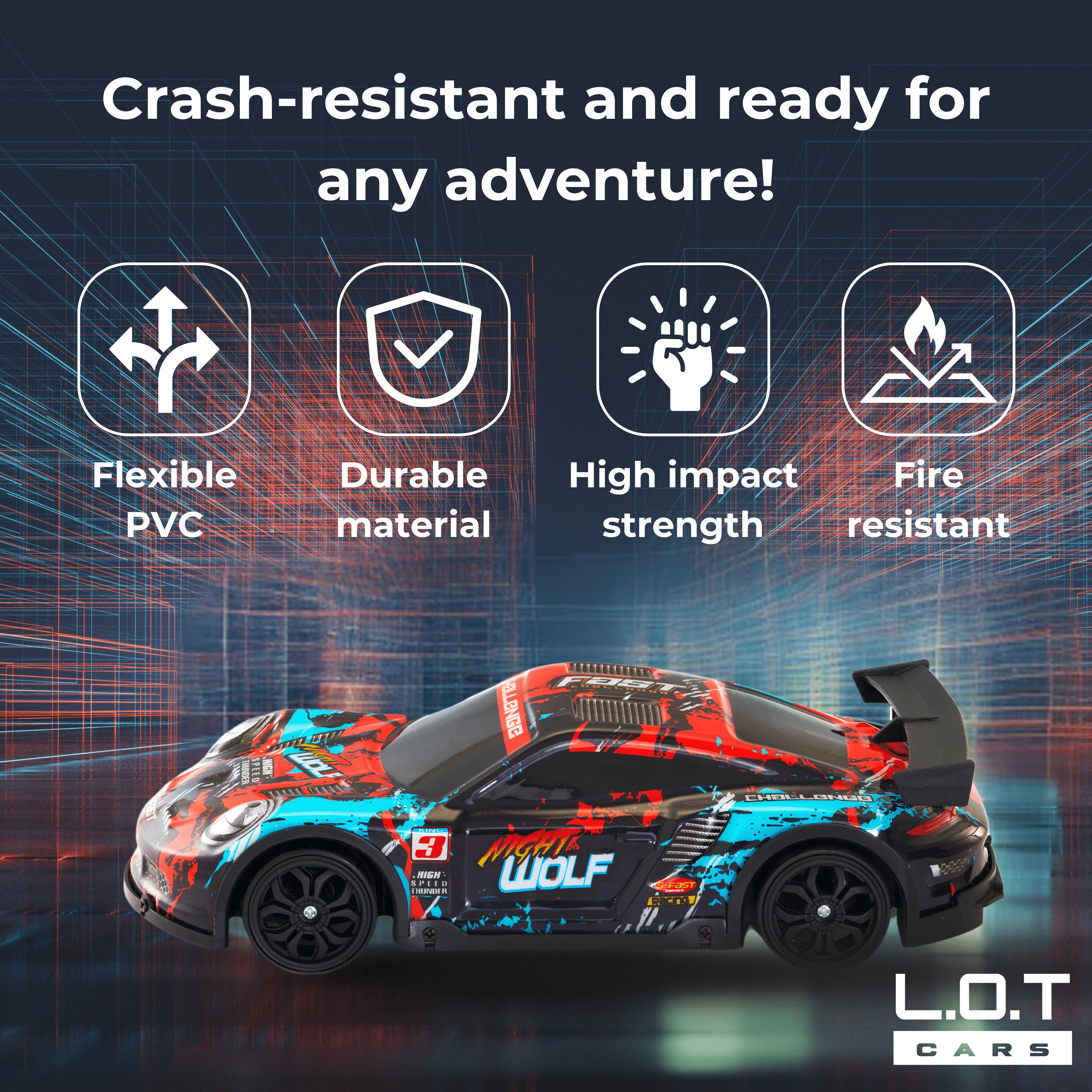 Features of L.O.T Cars Night Wolf Drift RC Car (Red)
