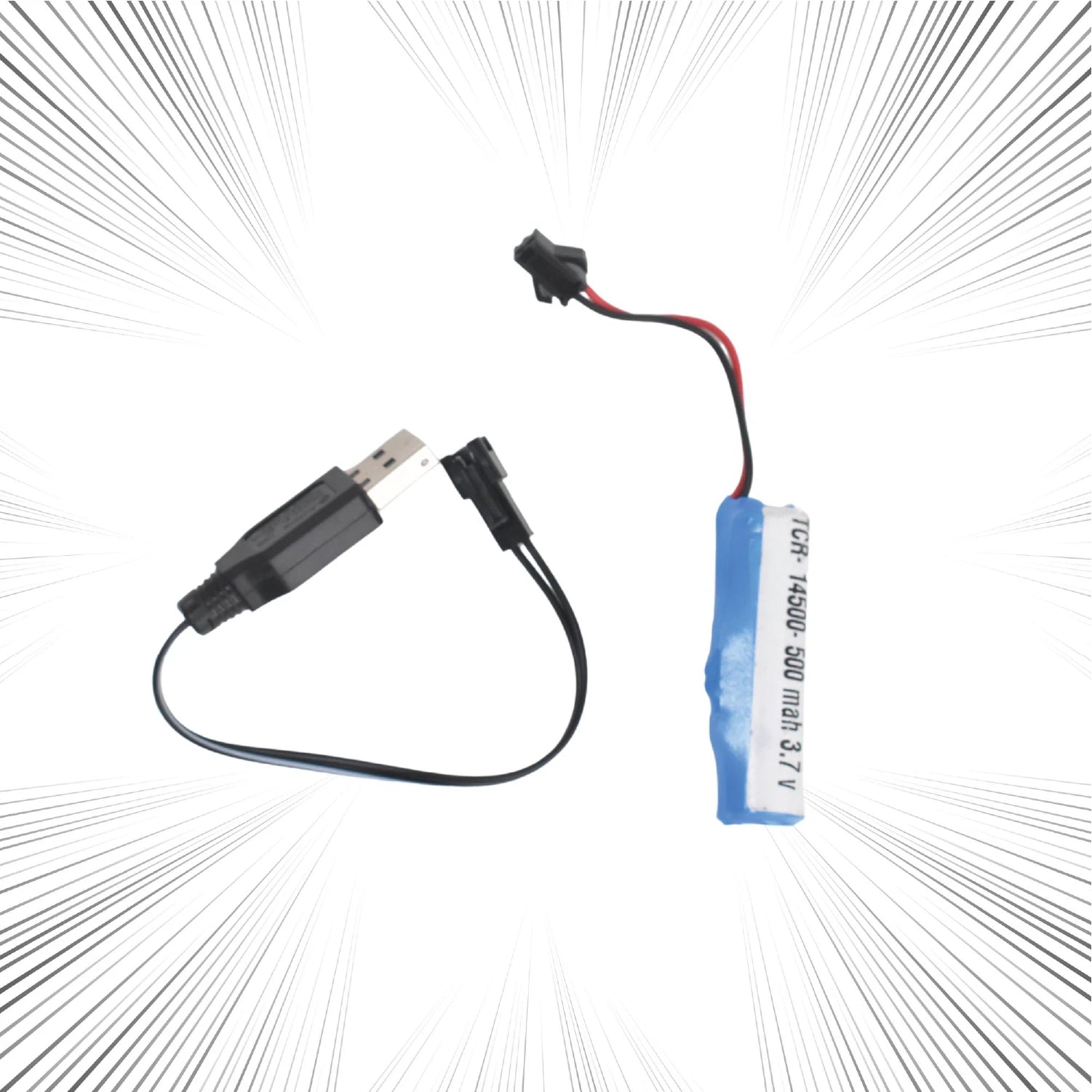 Battery and charger cable on a white background