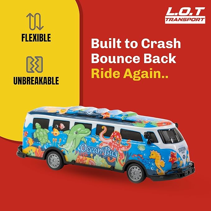 Colorful RC toy van with ocean-themed design on a red background, featuring L.O.T Transport branding.