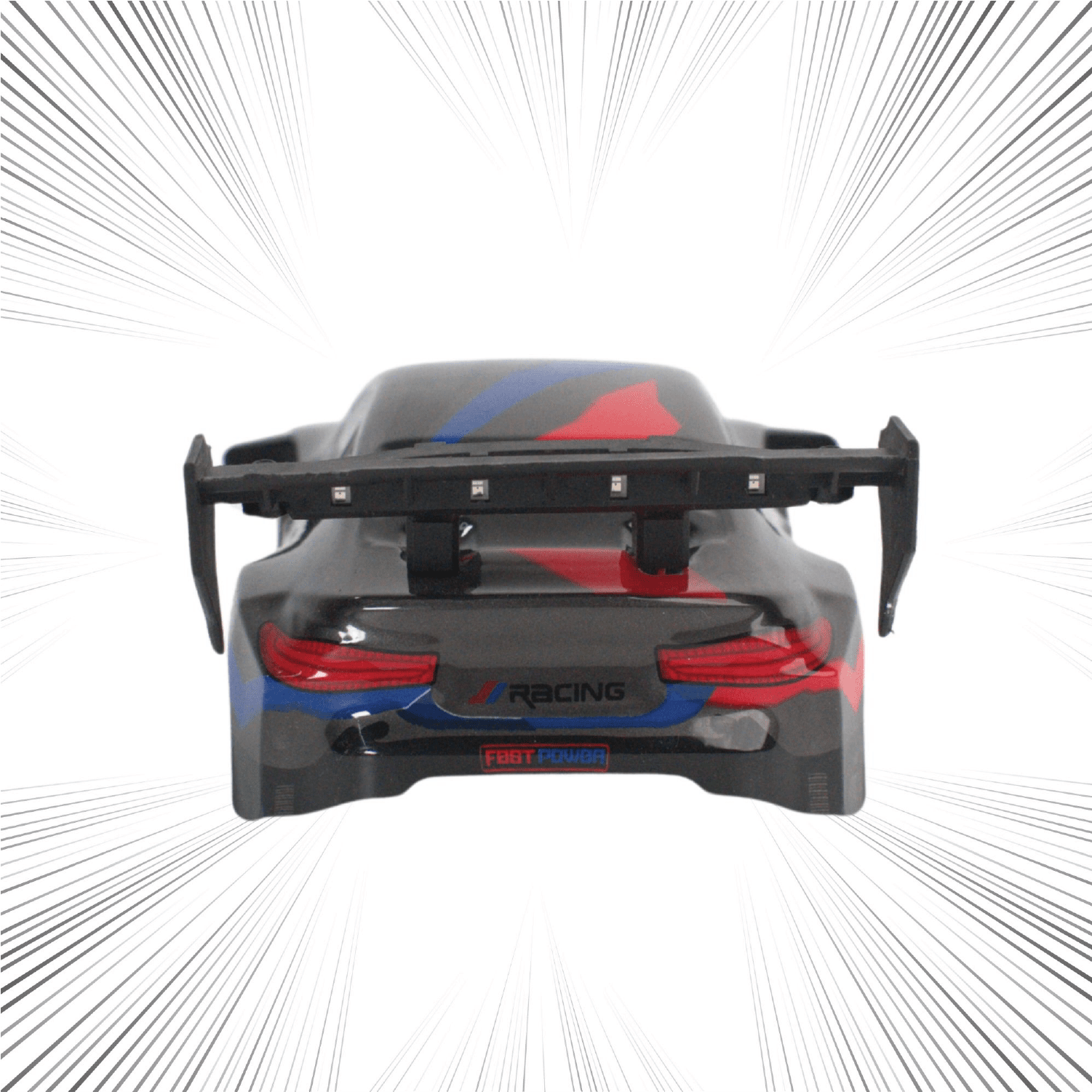 Racing RC car spoiler with 'Racing' branding on a white background