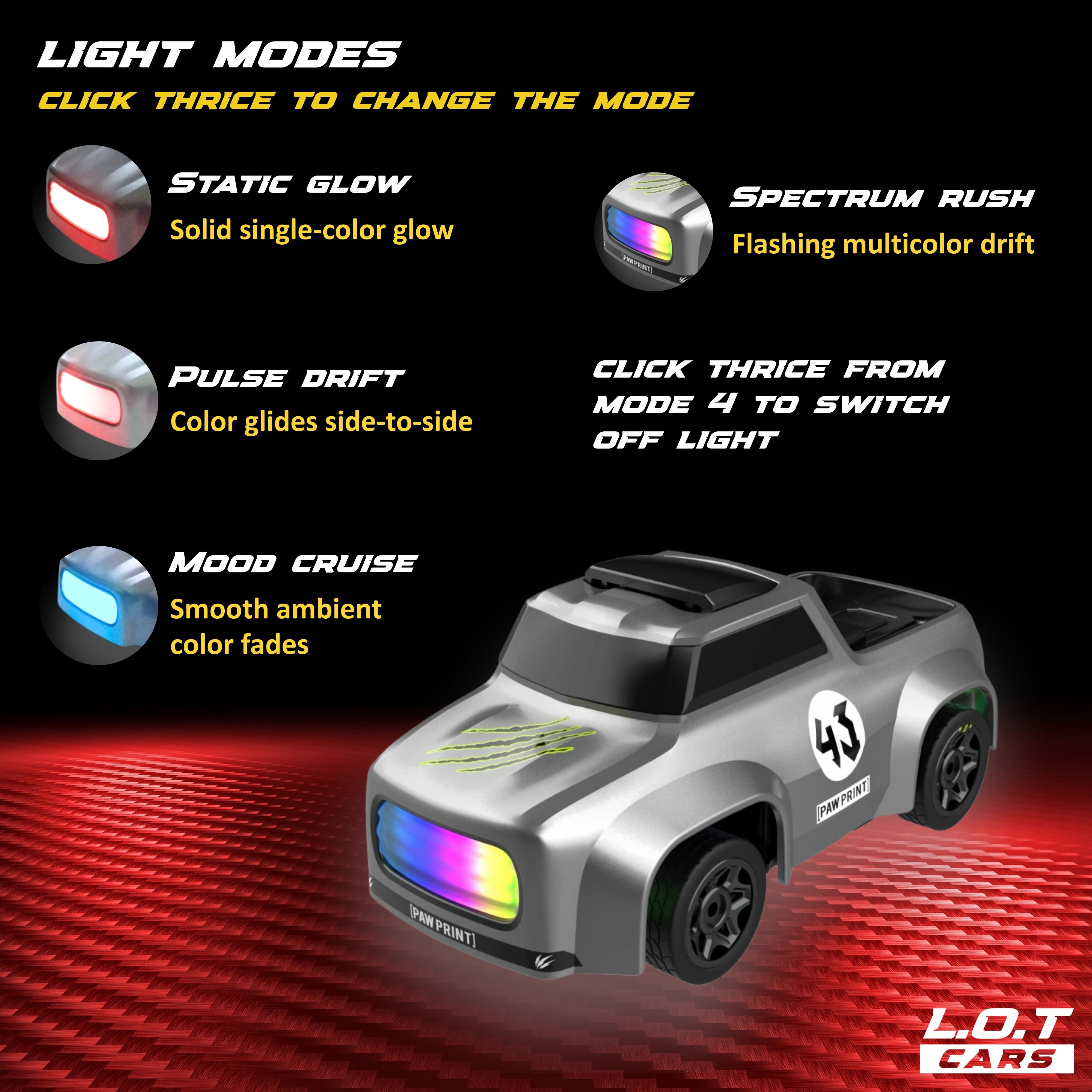 L.O.T Cars - “Dash” - Mini RC Car - 1:64 Scale Mini Remote Control Car with 4 Light Modes
