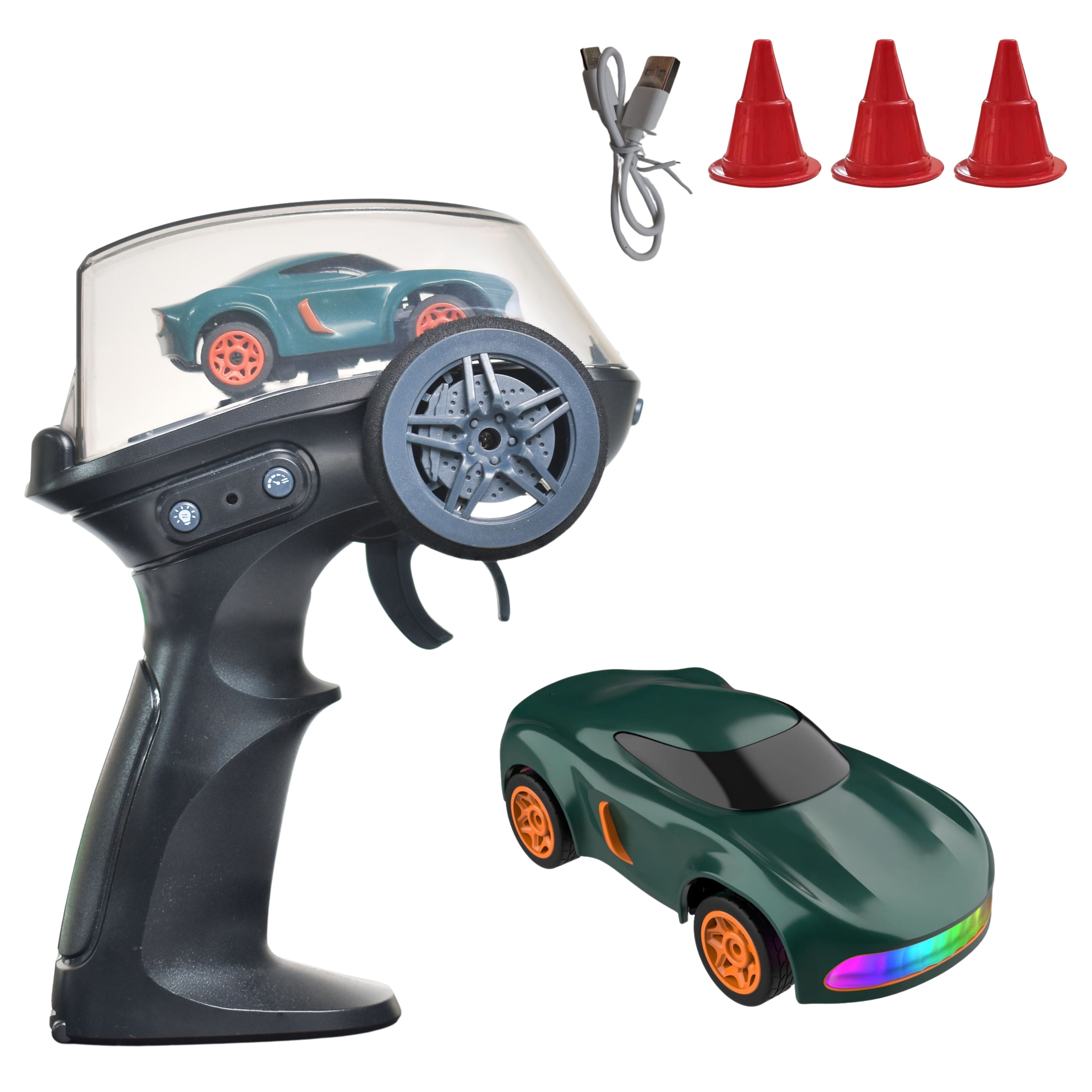 L.O.T TOYS Dash Remote Control Car | 2.4Ghz, 1:64 Scale | Rc Cars, Remote Control Car Toy, Rc Drifting Cars, Interchangable Wheel Sleeves, 4 Light & 2 Speed Modes (MINI RC- Green)