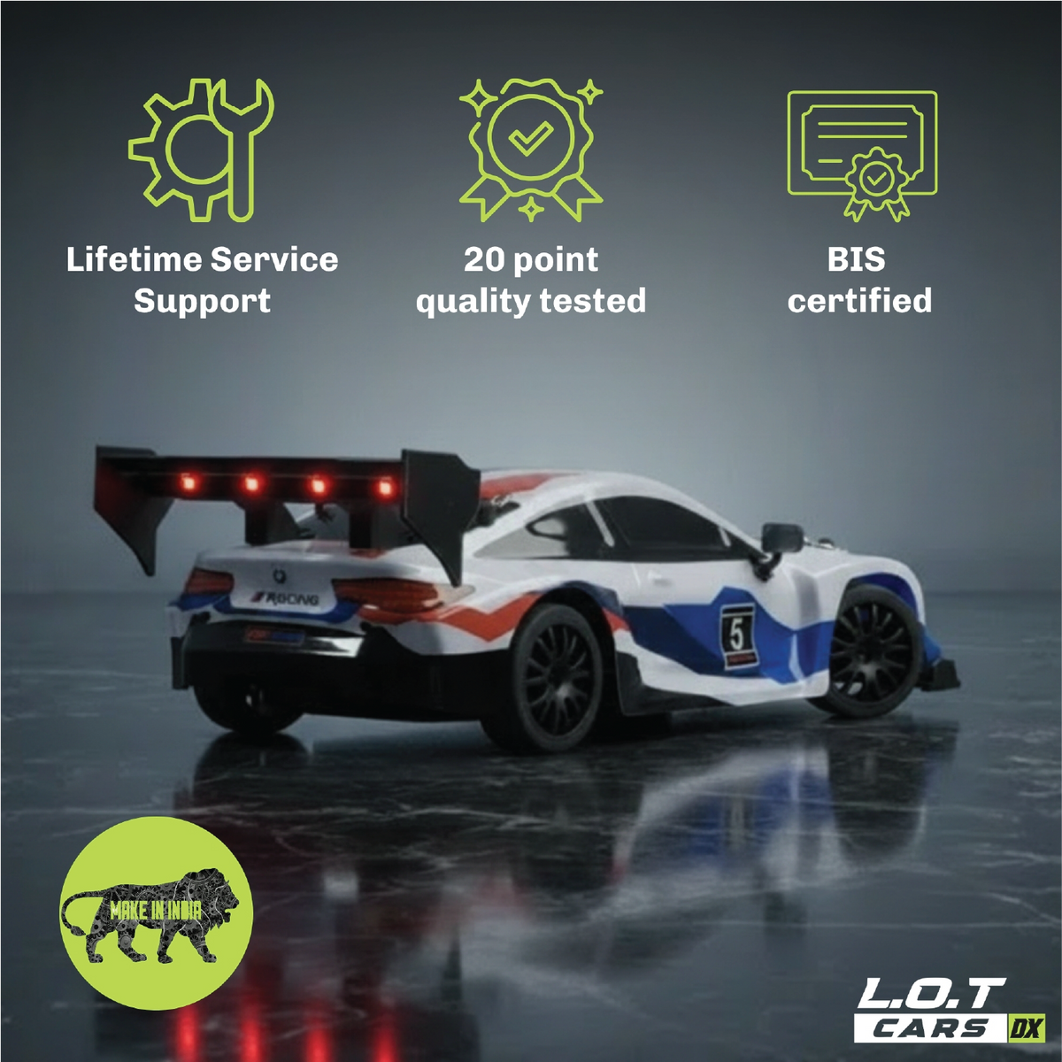 Ghost in UG White above badges for lifetime service support, 20-point quality testing and BIS certification