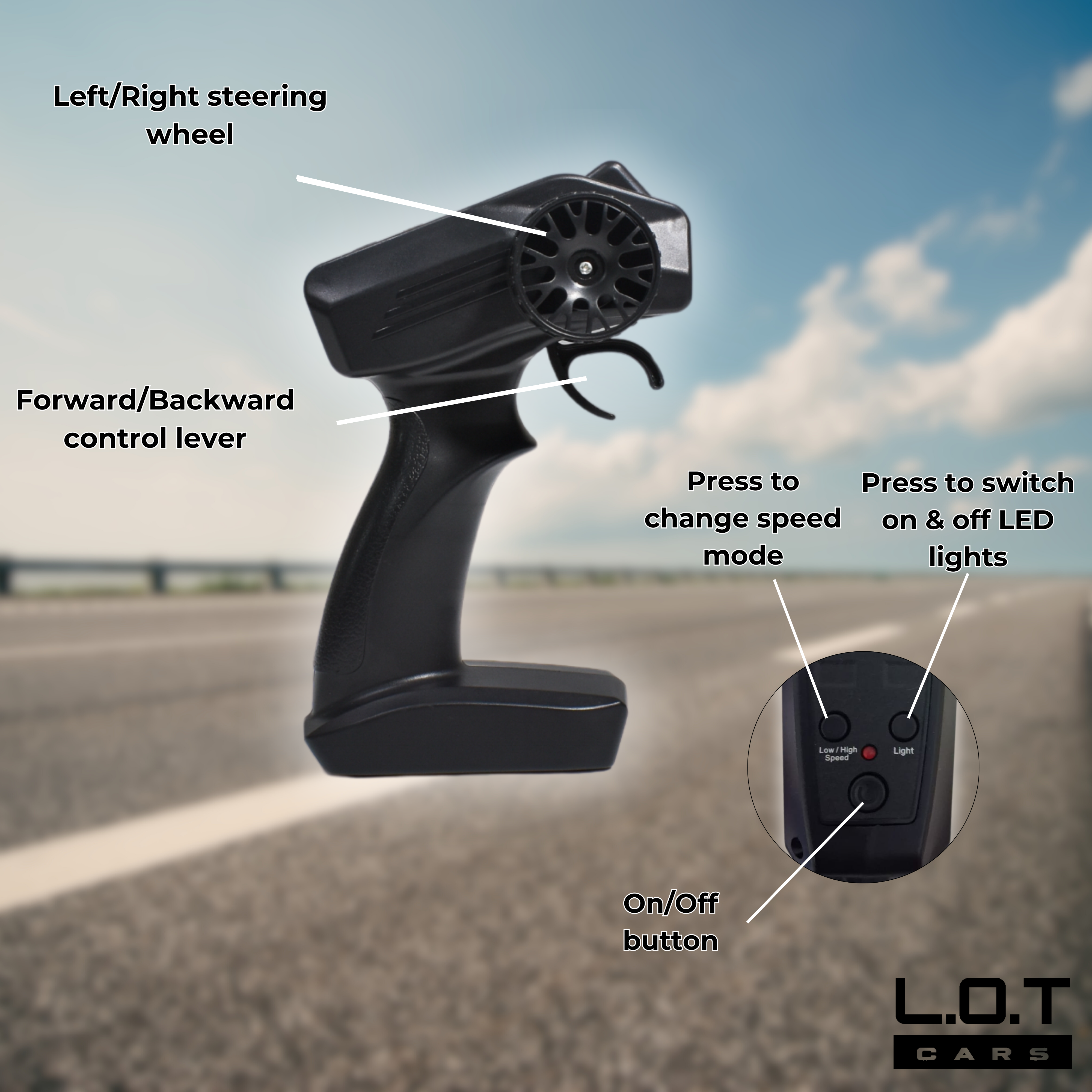 Functions of Remote Control of L.O.T Cars Bumble Off Road Remote Control Car (Navy Blue)