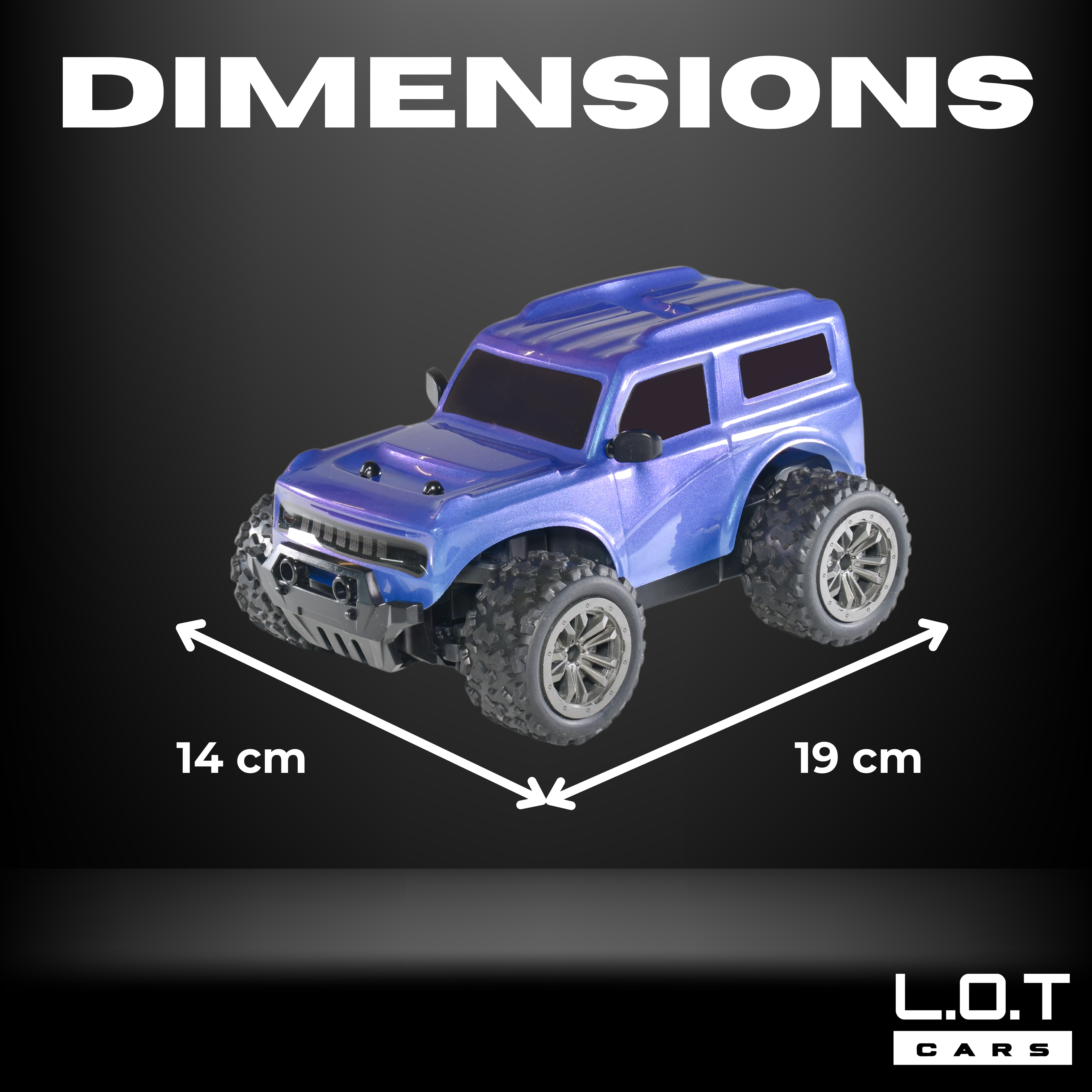 Size and Dimensions of L.O.T Cars Bumble Off Road Remote Control Car (Navy Blue)