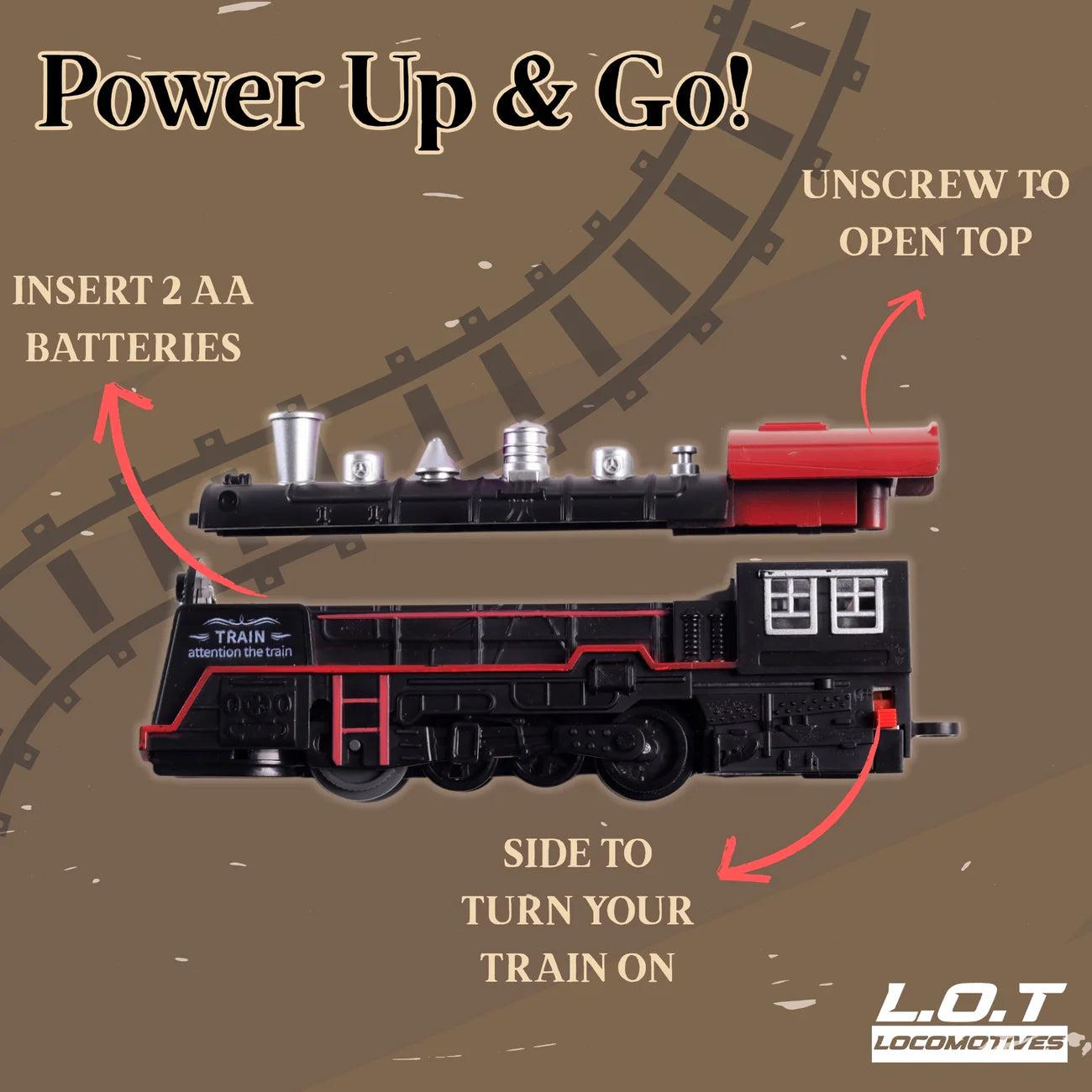 L.O.T Trains “Ellie” - Battery Operated Toy Train Set with Railway Tracks and Realistic Sounds