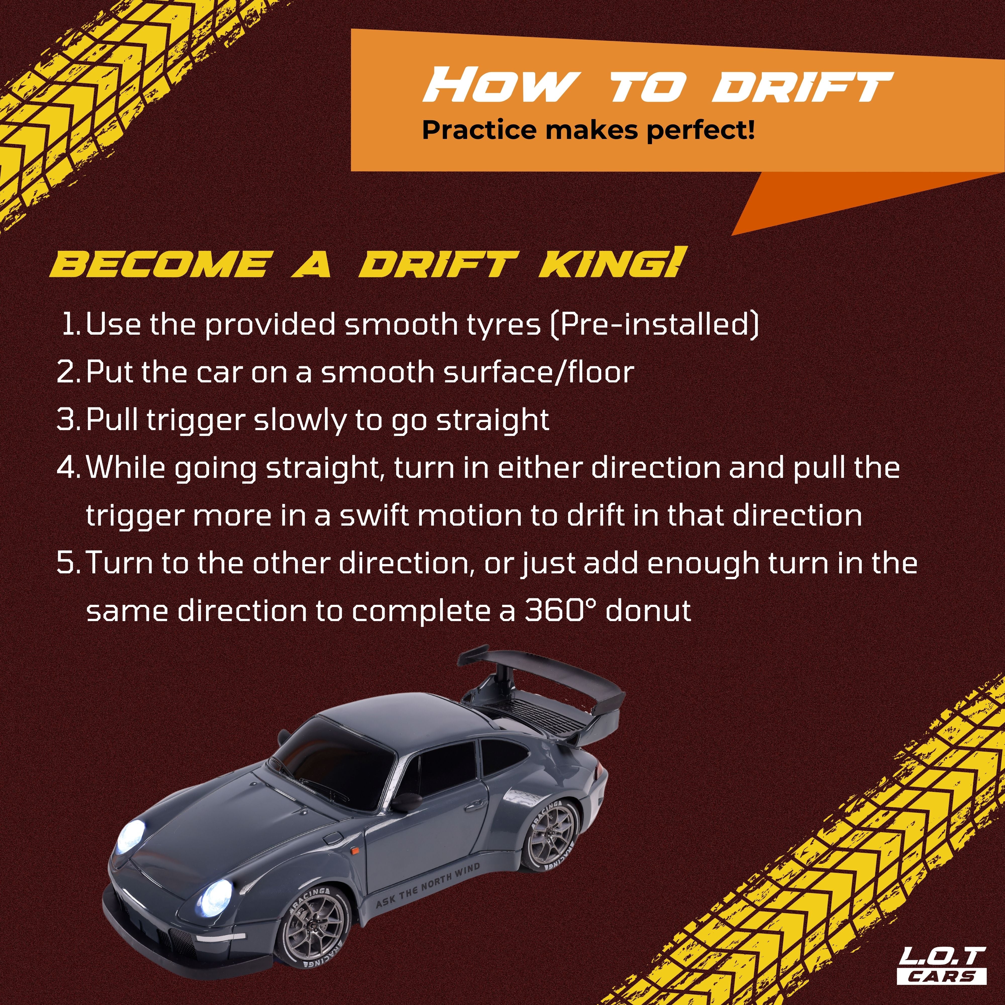 L.O.T Cars “Flare” - RC Drift Car (Semi-Hobby Grade) - 4x4 Remote Control Drift Car with Lights