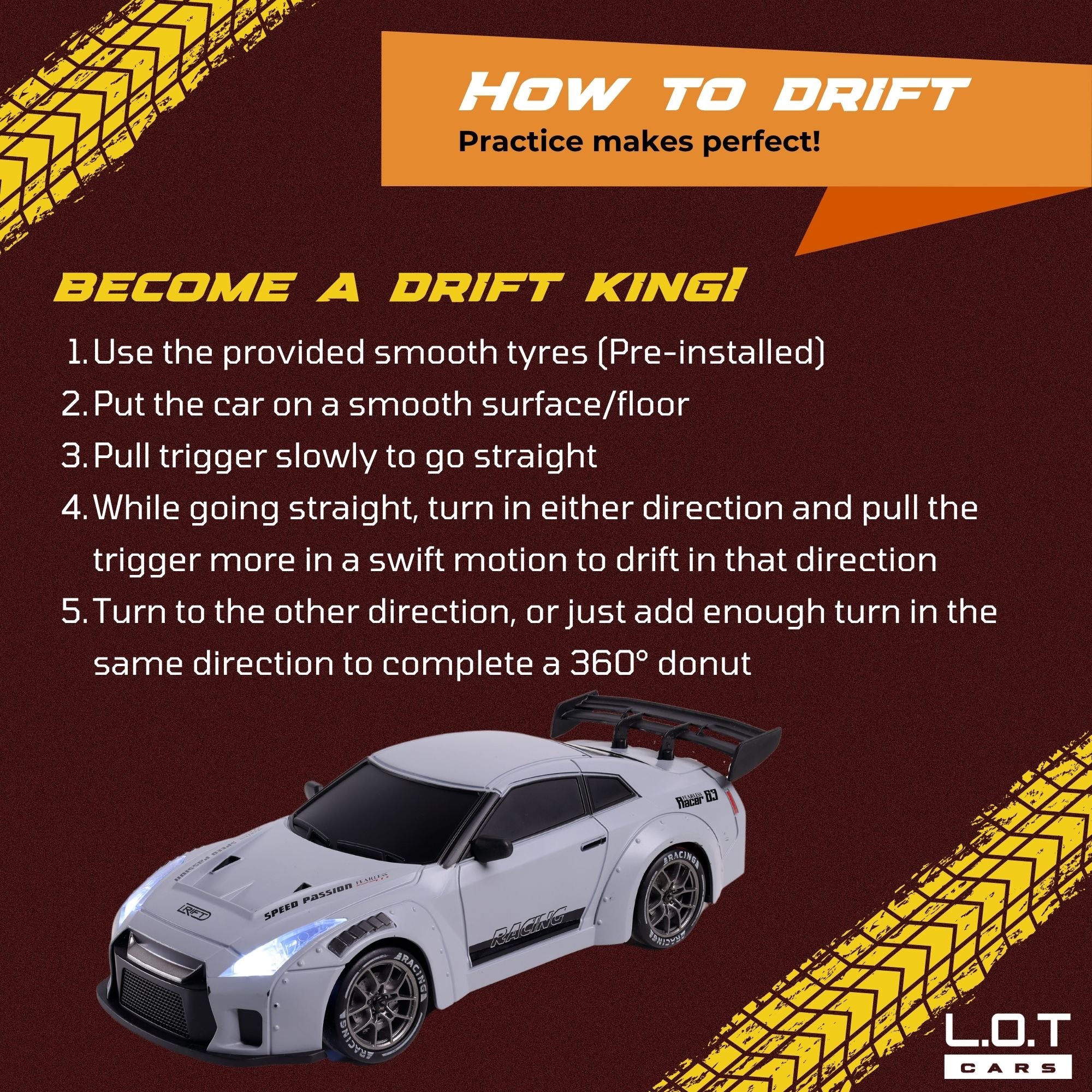 L.O.T Cars “Flare” - RC Drift Car (Semi-Hobby Grade) - 4x4 Remote Control Drift Car with Lights