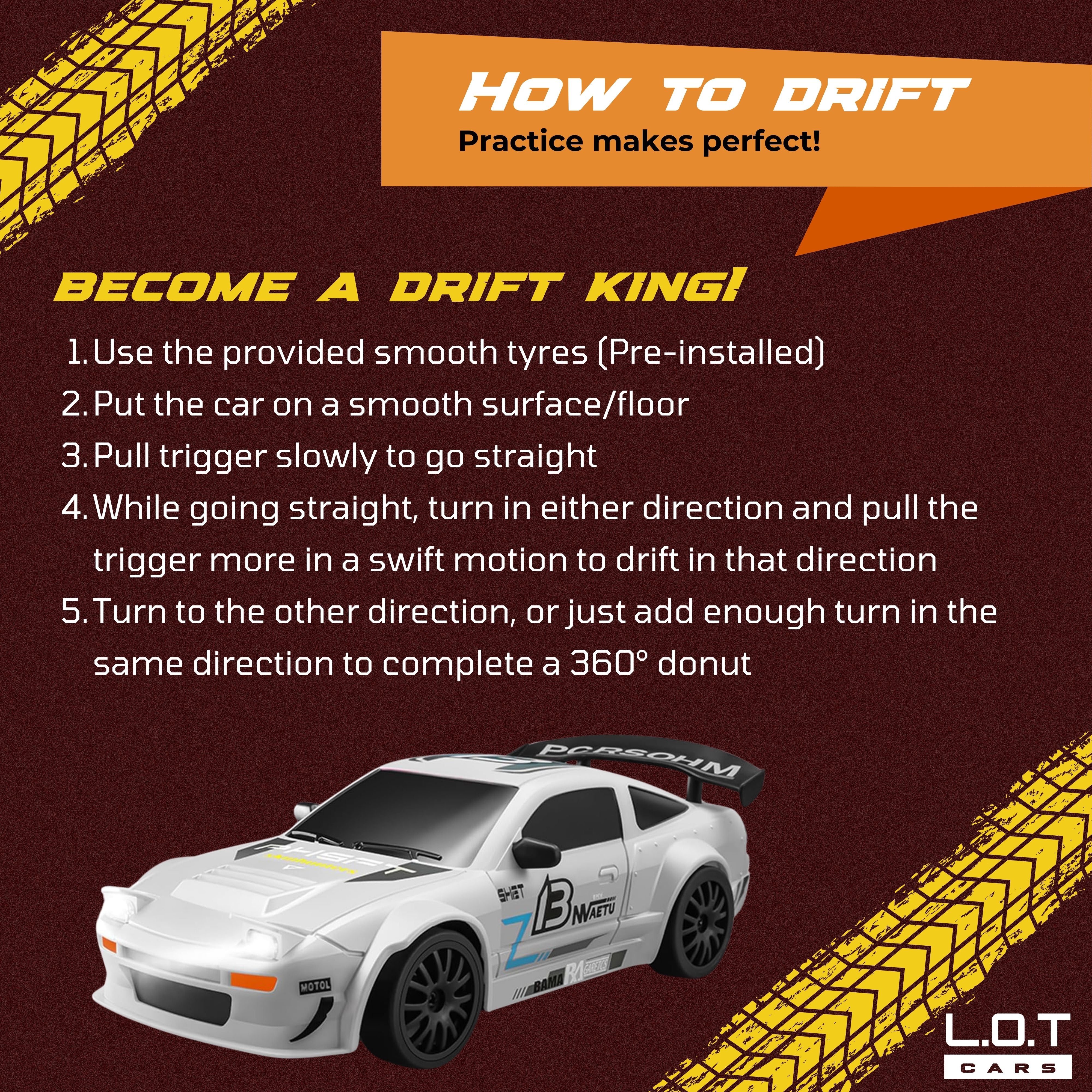 L.O.T Cars “Flare” - RC Drift Car (Semi-Hobby Grade) - 4x4 Remote Control Drift Car with Lights