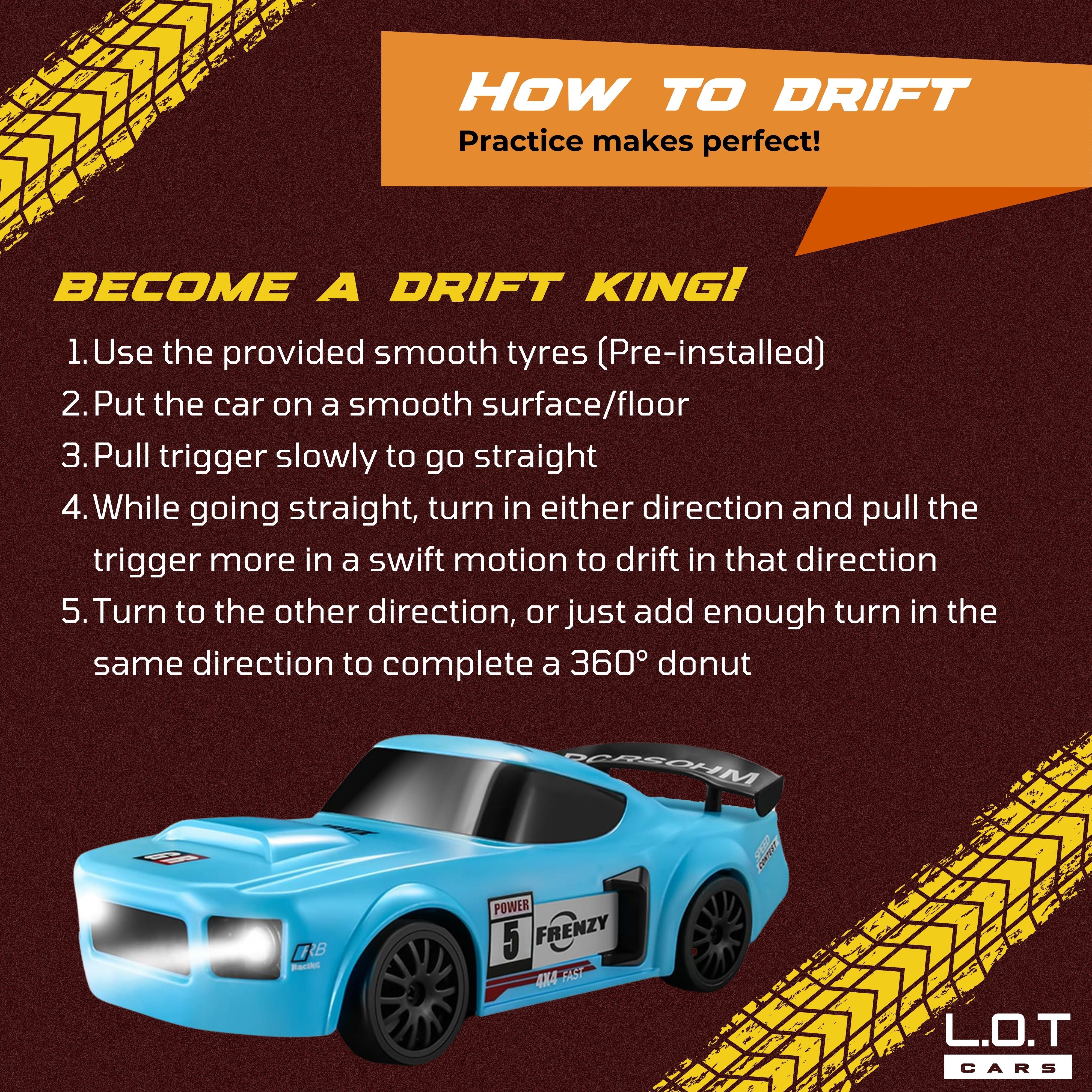 L.O.T Cars “Flare” - RC Drift Car (Semi-Hobby Grade) - 4x4 Remote Control Drift Car with Lights