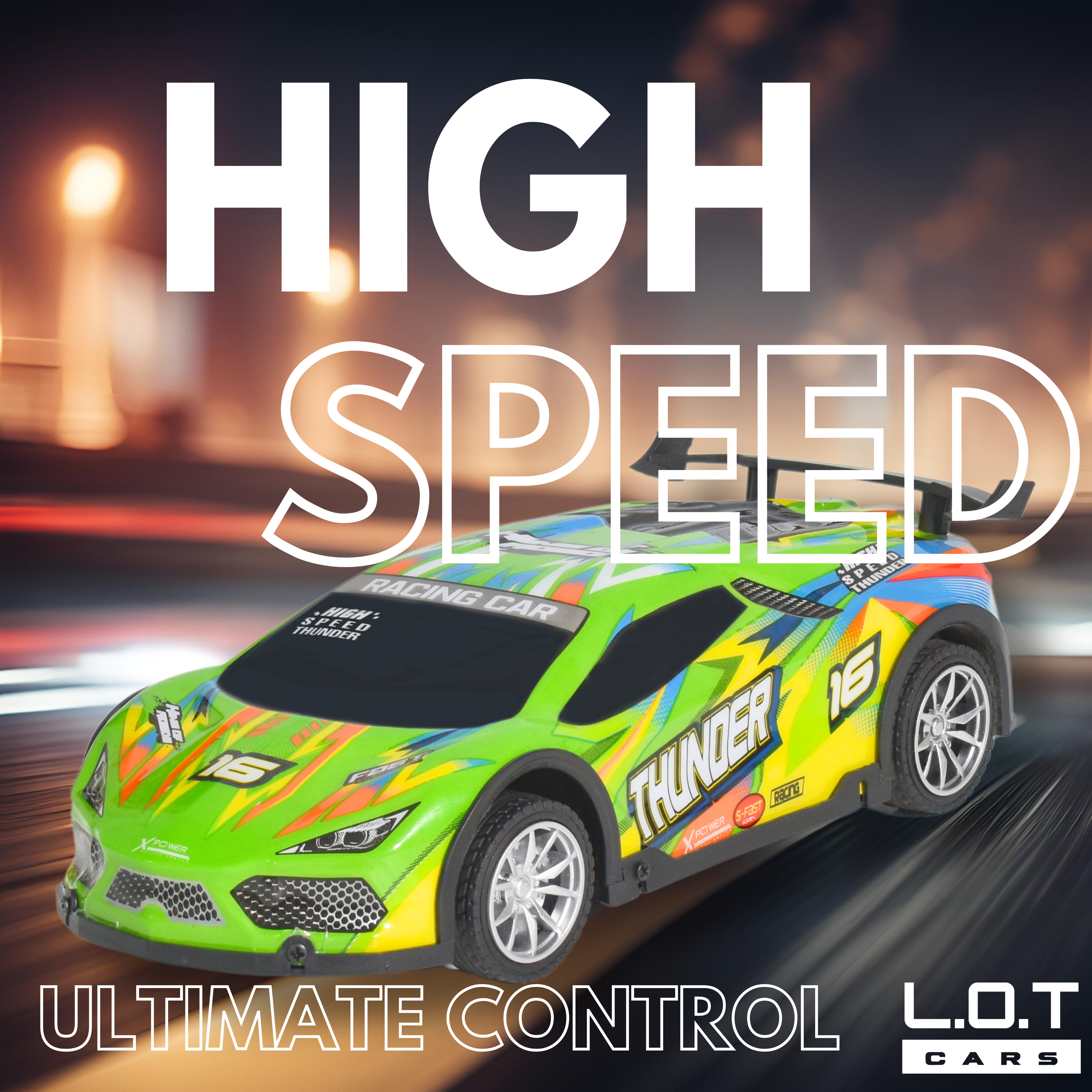 L.O.T Cars “Thunder” - Race Track RC Remote Control Car with Lights