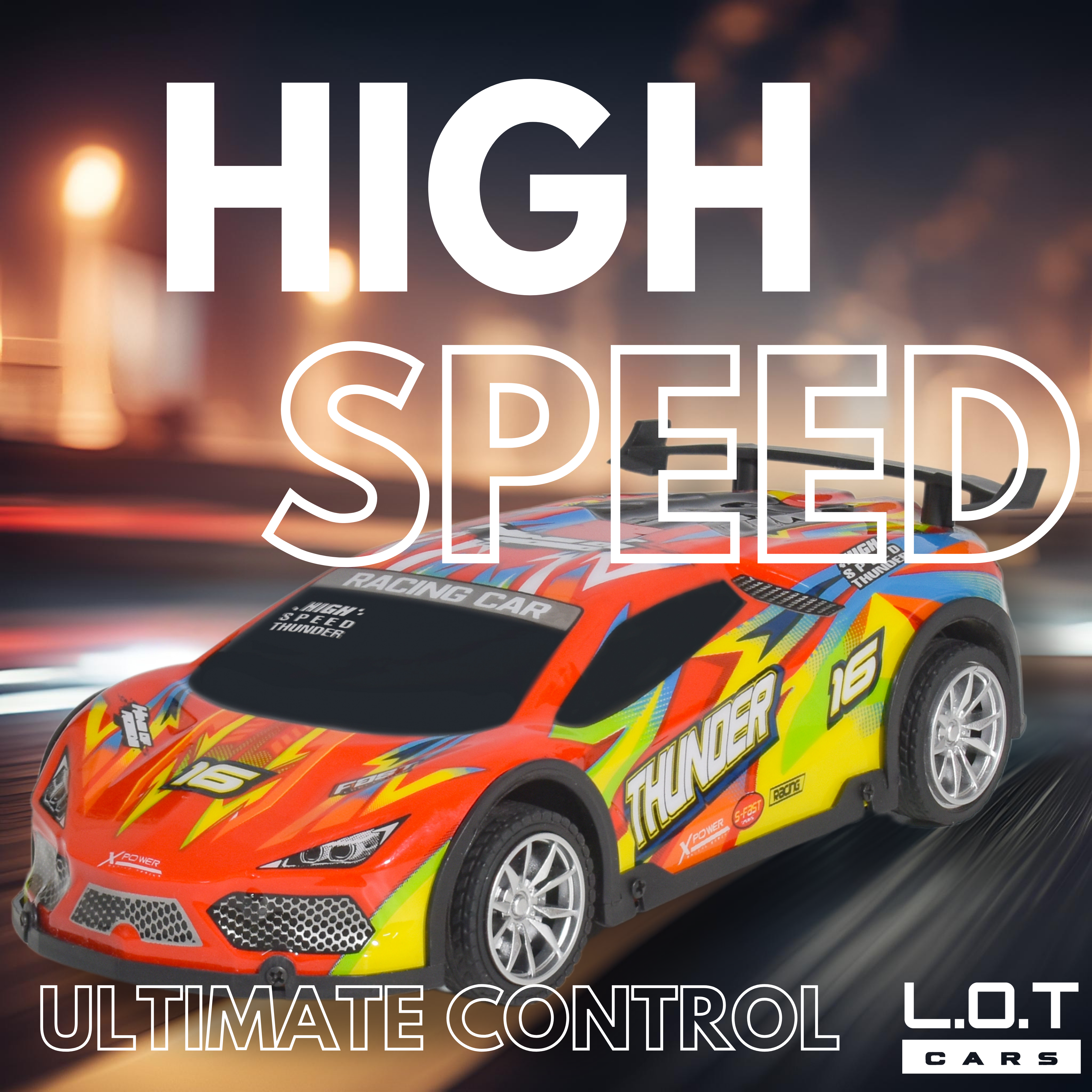 L.O.T Cars “Thunder” - Race Track RC Remote Control Car with Lights