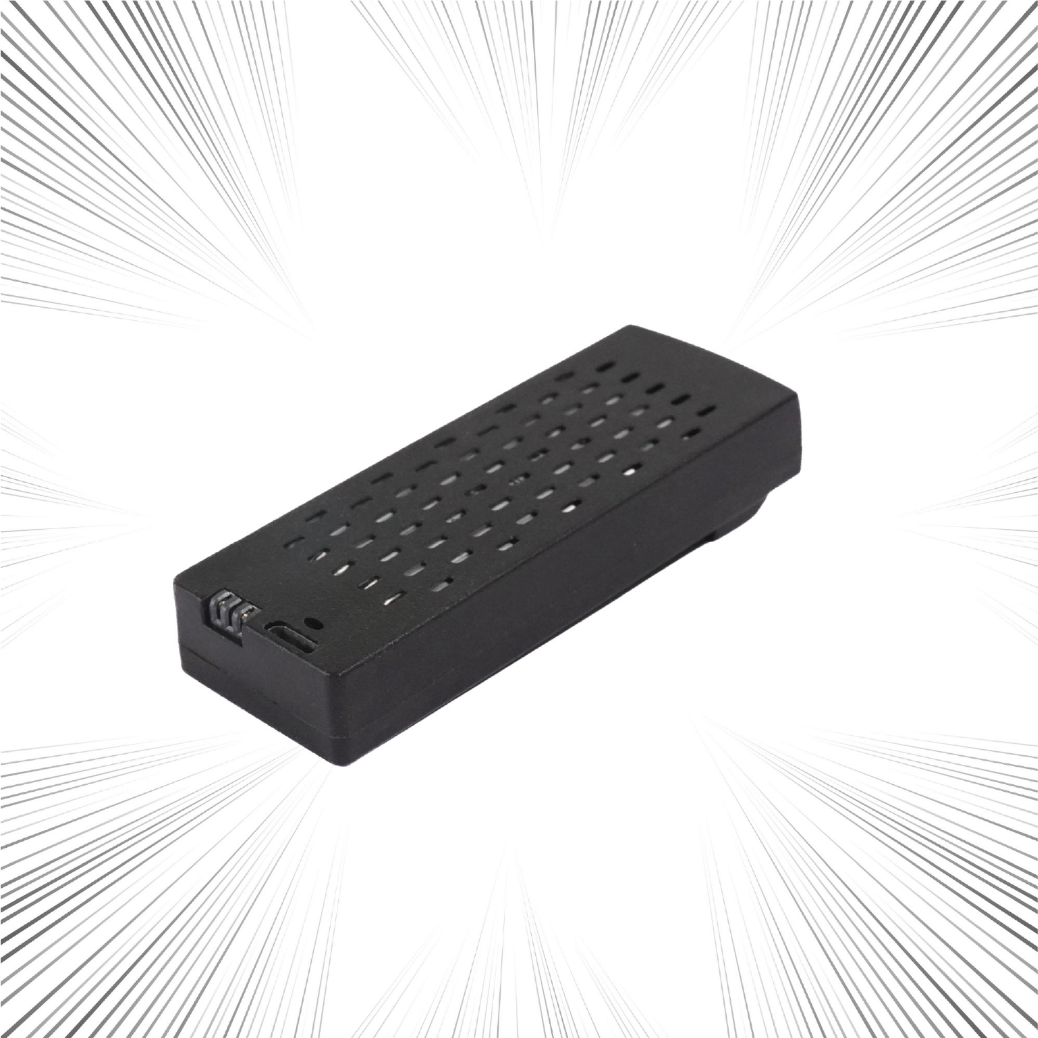 Black rectangular Battery with ventilation holes on a white background