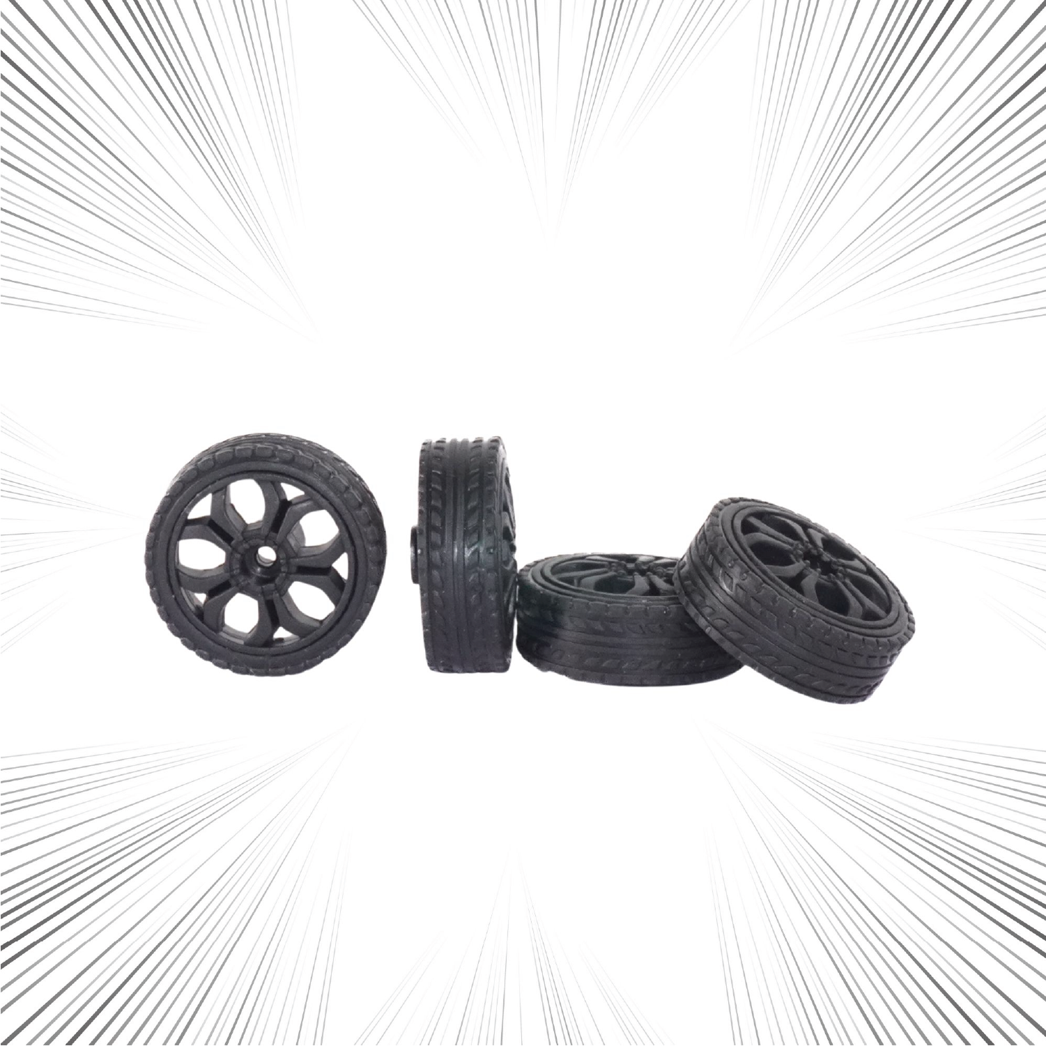 Set of four black Grip Tyres on a white background