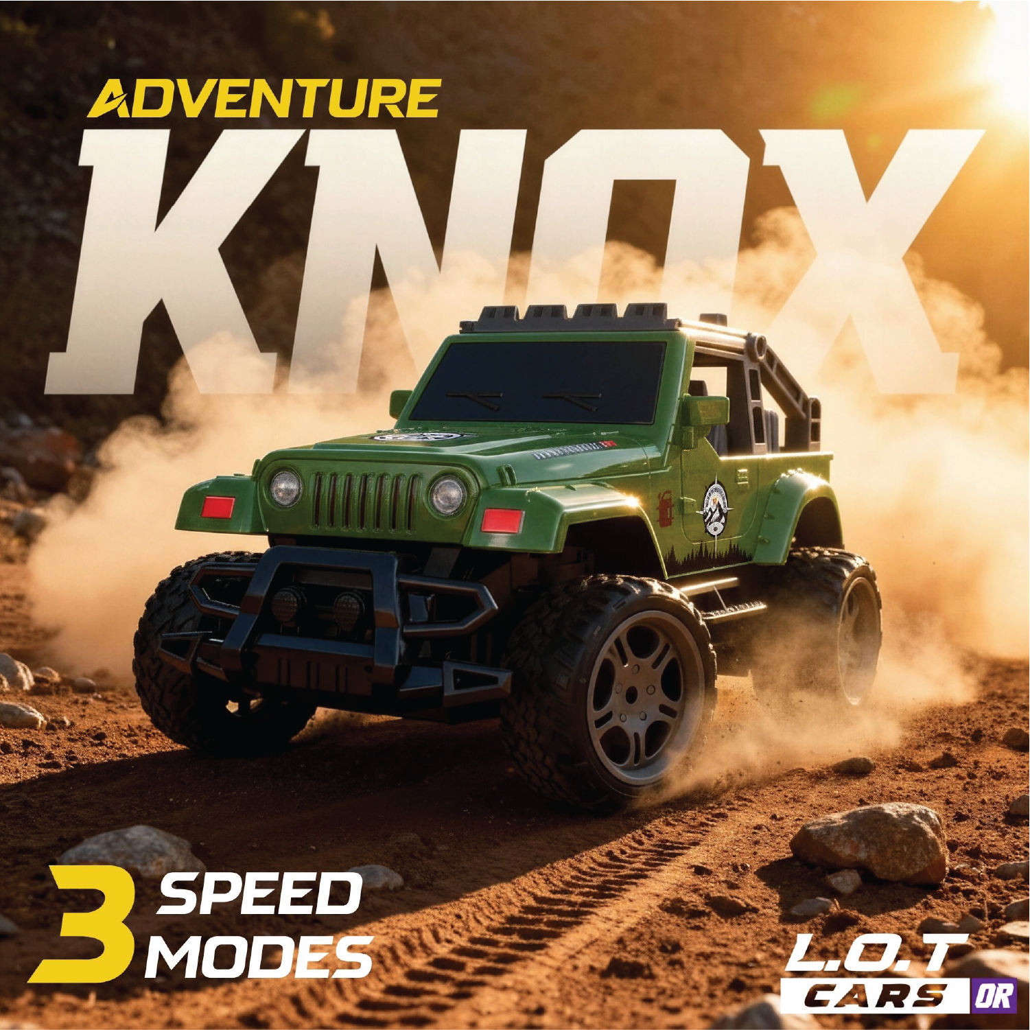 RC Car with Adventure Knox branding on a desert background