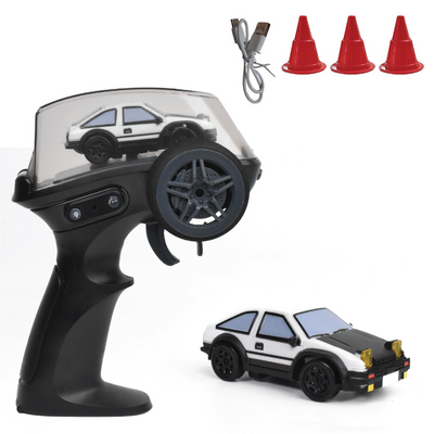 RC car set with controller, car, and traffic cones on a white background