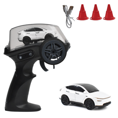 RC car set with transmitter, RC car , and traffic cones on a white background