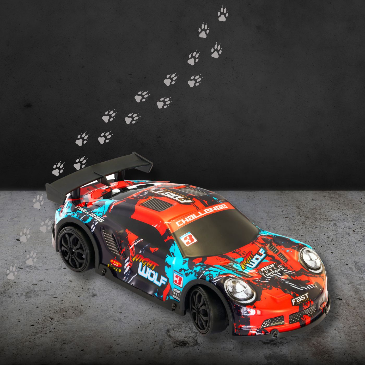 L.O.T Cars Night Wolf RC Drift Car (Red) driving on smooth surface